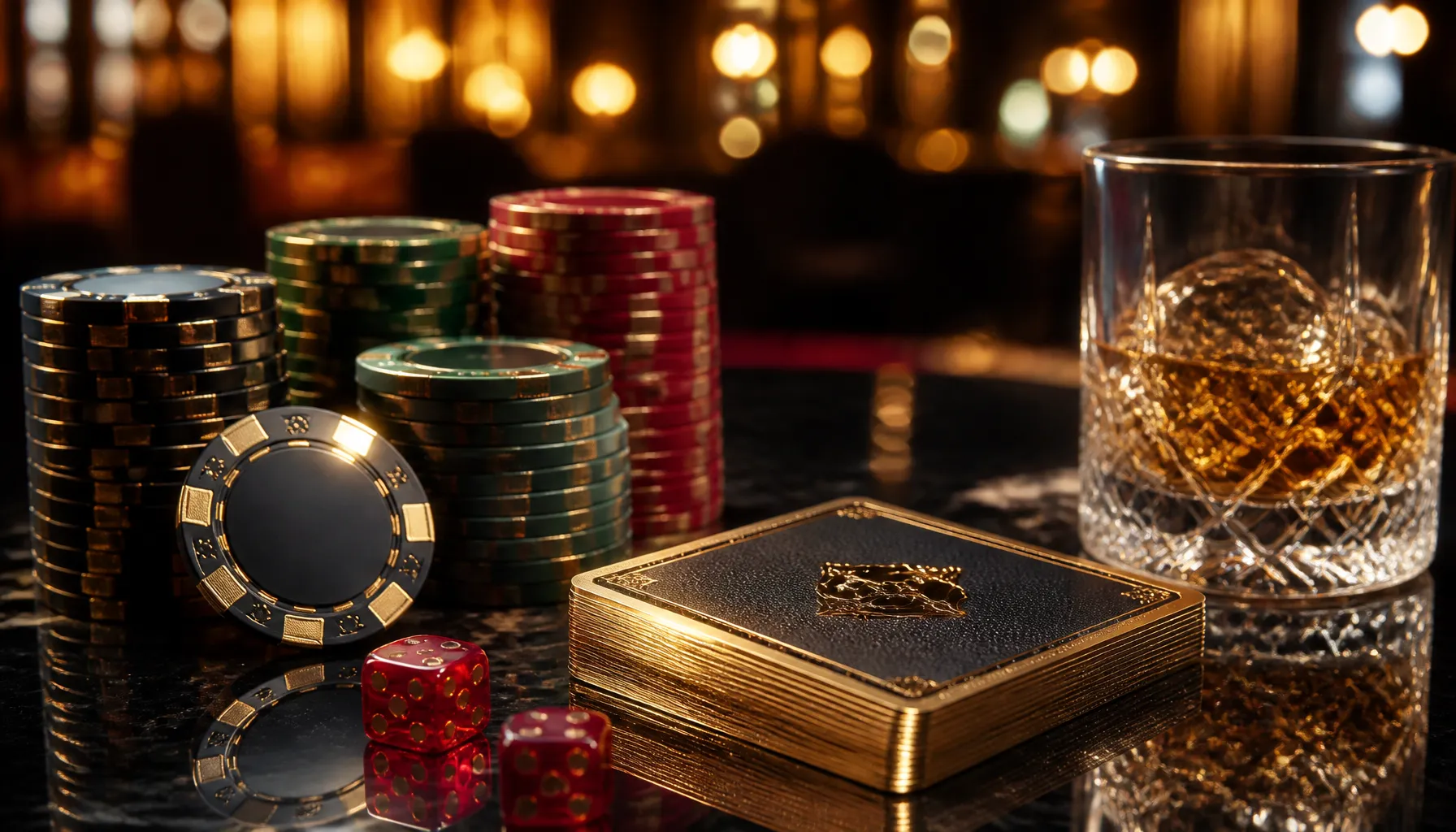 Ornate golden treasure chest overflowing with coins in a dramatic stone labyrinth corridor with warm torchlight