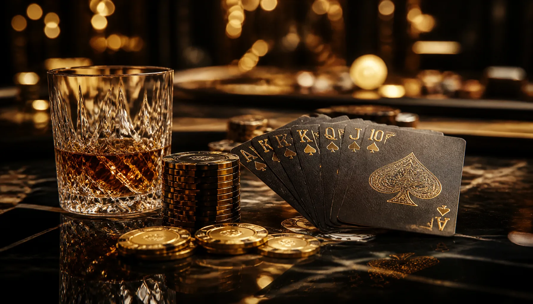 Ornate golden treasure chest overflowing with coins in a dramatic stone labyrinth corridor with warm torchlight